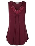 Vivilli Women's Soft & Comfy Lace V Neck Shirts Pleated Flowy Knit Tank Tops