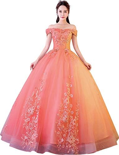 Okaybrial Women's Sweet 16 Quinceanera Dresses Blush Pink Off Shoulder Lace Long Prom Ball Gowns Plus Size