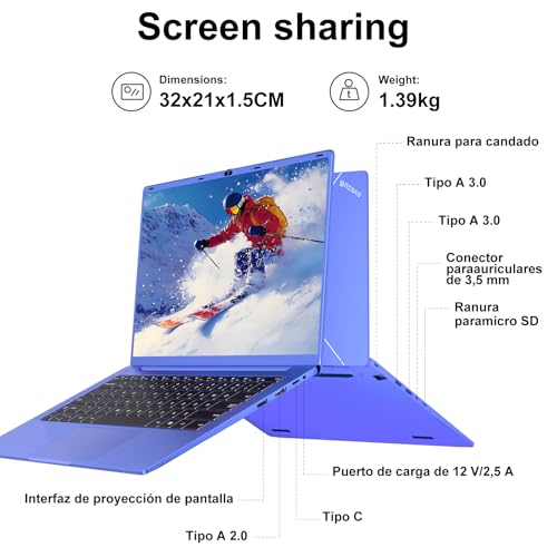 Laptop 14 Inches Celeron N5095 Upto 2.9 GHz Laptops 8GB RAM 256GB SSD TF 1TB LPDDR4 Win11 5G WiFi 1920*1080 FHD Mini HDMl Laptop Protective Film Spanish – Purple Metallic Body5