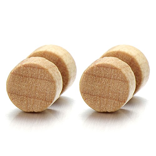 2pcs 8mm Wood Screw Stud Earrings for Men Women, Cheater Fake Ear Plugs Gauges Illusion Tunnel - Thumbnail 5