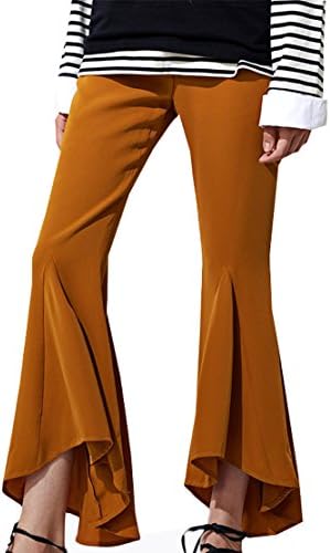 Fashionback Women's High Rise Boot Cut Fashion Buttons Up Trousers Camel 4-6