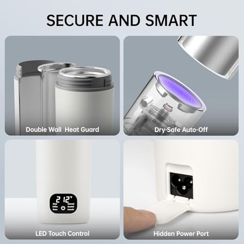 Gywjioy Portable Electric Kettle, Travel Electric Cup， Temperature Controls and LCD Display, 316 Stainless Steel and 450ml, 6 Temperature Controls and LCD Display，Auto Shut Off & Boil Dry Protectio