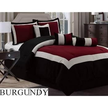Amazon Com 7 Pc Luxury Super Set Black Burgundy Red Beige
