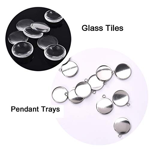 DROLE 100Pcs Bezel Pendant Blanks Kit-50Pcs Stainless Steel Pendant Trays Round Bezel with 50Pcs Gla - //coolthings.us