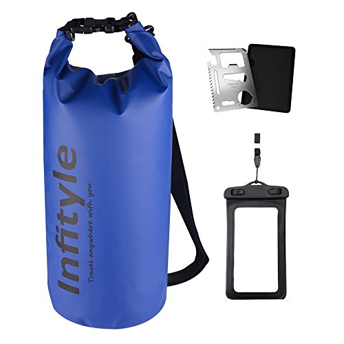 Waterproof Dry Bags - Floating Compression Stuff Sacks Gear Backpacks for Kayaking Camping - Bundled with Phone Case and Pocket Tool (Dark Blue, 5L)