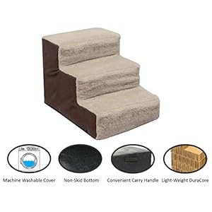 Cozy Pet Lightweight Pet Stairs for Dogs & Cats | 3 Steps for High Beds and Couches | Machine Washable Cover | Multiple…