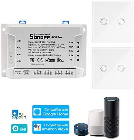 SONOFF 4CH Pro R2 ITEAD RF 433MHz 4 Gang WiFi Switch 3 Modos de Trabajo InchingSelf LockingInterlock WiFi Smart Switch Funciona con Amazon Alexa y para Google HomeNest Smart Home 2PCS