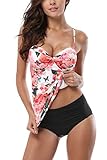 ALove Womens Floral Underwired Tankini Set Two Piece Push up Swimsuit