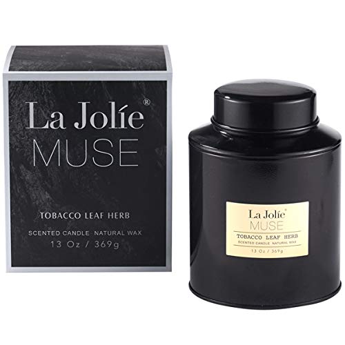 LA JOLIE MUSE Tobacco Vanilla Scented Candles Man – Aromatherapy Masculine Soy Large Candle, 13OZ 369g Tin Box, Hand Pour Natural Wax Blend, Sweet Home Fragrance
