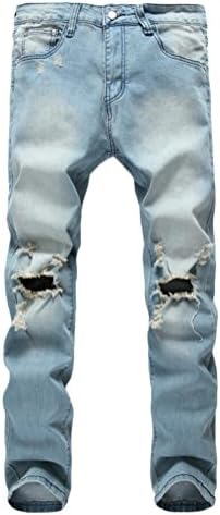 DEIOP Men's Skinny Vintage Destroyed Cotton Knee Ripped Jeans with Hole