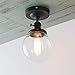 PERMO Modern Semi Flush Mount Ceiling Light with Globe Clear Glass Shade 1 Light Industrial Light Fixtures for Hallway, Bathroom, Farmhouse, Entryway(Black)