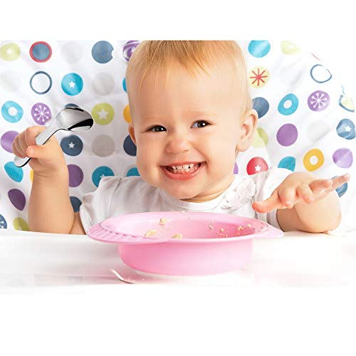 Curved Baby Spoon Toddler Utensils Stainless Steel for Right Handed,BPA Free Self Feeding Led Weaning Training Learning Eating Food Metal First Spoons Kids Children Silverware with Cute Rabbit Carrot