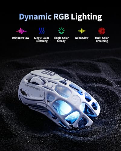 GravaStar Mercury M2 Wireless Gaming Mouse with 26,000 DPI, PAW3395DM Sensor -79g Lightweight Hollowed-Out Design -5 Programmable Buttons -5 Dynamic Lightsync RGB (White)