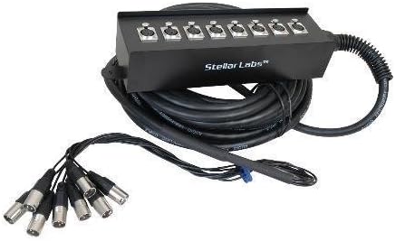 Audio/Video Cable Assembly, XLR 3 Position Plug (8), XLR 3 Position Jack (8), 65 ft, 20 m, Black