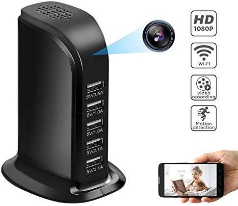 YMXLJJ WiFi HD Camera Portable Desktop USB Charger 1080 Mini Full HD Babysitter Cam Camera 5 Port Plug Mobile Notification Support Android and IOS