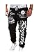 MO GOOD Men's Casual Letter Pattern Printing Sport Baggy Jogger Long Pant (XXL, black-gray)