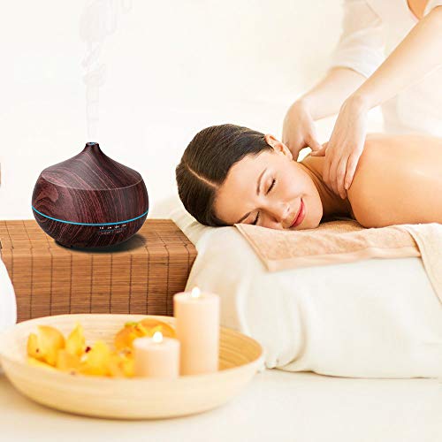 Tenswall Aromatherapy Essential Oil Diffuser, 400ml Aromatherapy Diffuser Ultrasonic Cool Mist Humidifier, Auto Shut-Off, 4 Timer Settings,7 Color LED Lights Changing for Office Home Baby