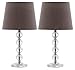 SAFAVIEH Lighting Collection Nola Modern Glam Stacked Crystal Ball/ Light Grey Shade 16-inch Bedroom Living Room Home Office Desk Nightstand Table Lamp Set of 2 (LED Bulbs Included)