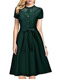 MissMay Women's Vintage 1920S Elegant Lace Short Sleeve A-Line Swing Dress