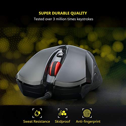 E-YOOSO 4-Button USB Wired Mouse, DPI Adjustable Button, Optical Sensor Mice 1000/1600/2000DPI, Ergonomic Shape, 5ft Cord, Office Business Mouse for Laptop Chrome-Book PC Desktop Mac Notebook, Black