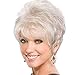 White Wigs for Women Short Grey Fluffy Wig with Bangs Natural Looking Synthetic Hair Fashion Daily Party Full Wigs for Ladies with Free Wig Cap (White Mixed Gray) MLS047