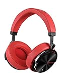 Bluedio T5 Active Noise Cancelling Headphones Over Ear Wireless Bluetooth Headphones with Mic Portable Stereo Headsets for Cell Phones Travel Work (Red)