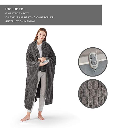 MP2 Heated Electric Throw Blanket Faux Fur to Microlight with 3 Heat Settings and 2 - Hour Auto Shut Off 50" x 60" Grey