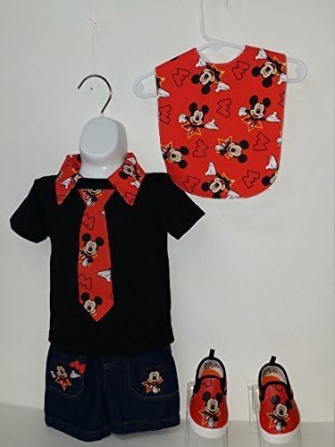 Mickey mouse boys outfit 4 pc Toddler boy's necktie shirt baby bodysuit