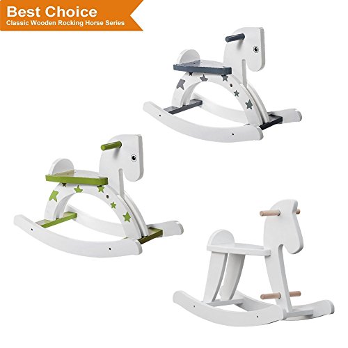 Labebe Wooden Vintage Retro Classic Rocking Horse for Toddler Girls & Boys 12 Months to 3 Years Old, ASTM/EN-71 CE Toys Safety Standards Certified, Customize Toys, Creative Birthday Gift -Grey Star