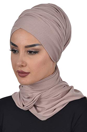 Jersey Shawl for Women Cotton Wrap Instant Modesty Turban Cap Bonnet Mink - Thumbnail 5