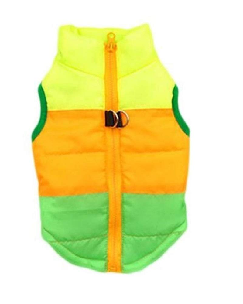 Matissa Quilted Striped color block Puffer Vest Coat for Small Pets Dogs and Cats (Orange Green, L)