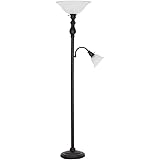 Amazon Brand – Ravenna Home Torchiere Standing Floor Lamp with Reading Light and LED Light Bulbs - 69.75"H, Dark Bronze with