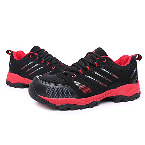 AiChuang unisex steel toe cap shoes industrial&construction shoes puncture proof safety shoes (10, black red)