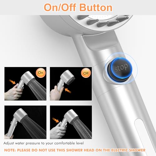 FEELSO Hard Water Filter Shower Head with 15 Stage Filter, 3+1 Spray Jet Modes High Pressure Shower Head and 1.5m Hose, Handheld Massage Shower Filter for Residual Chlorine Remove Silver