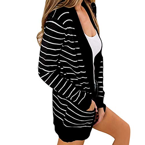 OSTELY Women Fashion Long Sleeve Striped Open Front Long Type Kimono Cardigans Outerwear(Black,XXL)