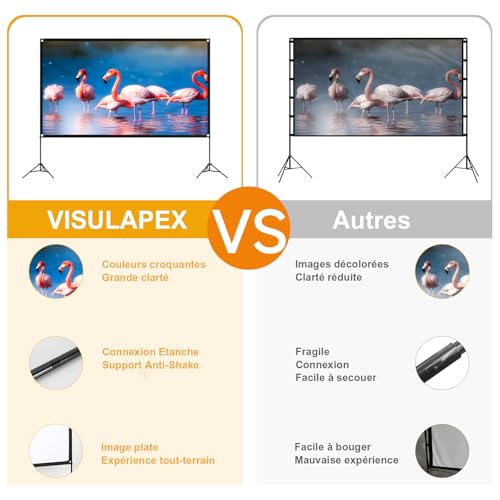 VISULAPEX 120 Inch Projection Screen on Stand, 16:9, 4K HD Foldable Projector Screen with Carry Bag for Indoor, Home Cinema, Garden Cinema