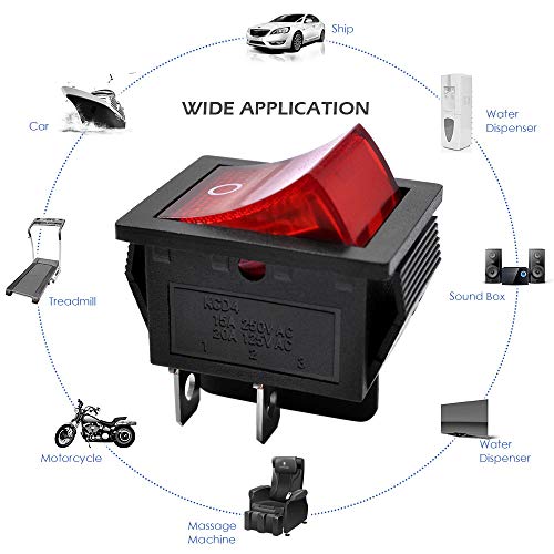 AutoEC On Off Illuminated Rocker Switch, 10Pcs AC 15A/250V 20A/125V 4 Pin Mini DPST Toggle Switch, Use for Car Auto Boat Household Appliances