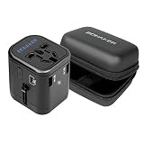 Bonaker Universal Travel Adapter Power Converters All-in-One International AC Plug Adapter Fast Charging Outlet with Smart 4 USB Ports(4.5A) for US UK AUS EU More Than 150 Countries in Black