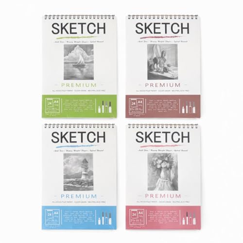 Sketchbook Profissional para Desenho Artístico – Caderno de Desenho com Papel A4 Gramatura 160g/m² 24 Folhas Premium para Esboços, Ilustrações, Croquis, Mangá e Anotações Criativas