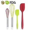 SET OF 4 Professional Quality Silicone Whisks , Spatulas For Cooking .Bright Red and Green Colors. Stainless Steel Coated, Heat Resistant, Dishwasher Safe