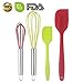 SET OF 4 Professional Quality Silicone Spatulas , Whisks For Cooking. Bright Red and Green Colors. Stainless Steel Coated Heat Resistant Dishwasher Safe