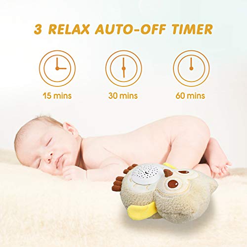 BEREST Baby Sleep Soother Owl, Lullabies & Shusher White Noise Machine Sound Soother, Nursery Decor Night Light Projector, Toddler Crib Sleep Aid, Baby Shower Gifts Portable Owl Plush Toy