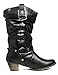 Refresh Wild-02 BLACK Women's Mid calf Cowboy boots with distressed PU upper (10)
