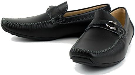 Salo New York Men’s Slip On White Stitch Pebble Moccasin Shoes -Genuine Leather-Rubber Sole – Black