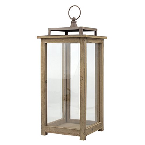 Stonebriar 18 Inch Rustic Wooden Candle Hurricane Lantern, For Table