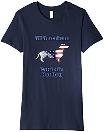 Women's All American Patriotic Hot Dog Dachshund T Shirt XL Navy