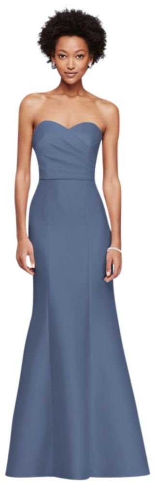 structured mikado strapless long bridesmaid dress