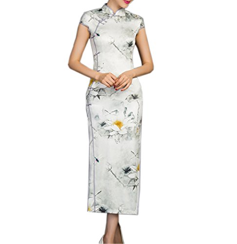 XueXian(TM) Women's Lotus Print Summer Chinese Long Qipao Dress Cheongsam China