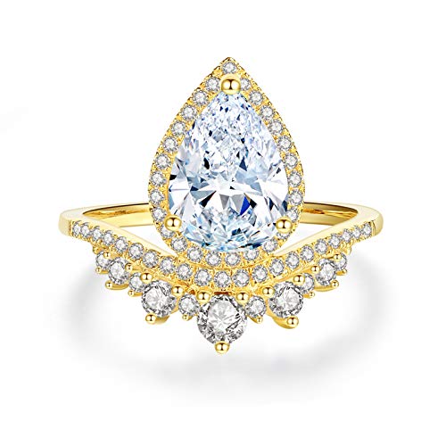 VIKI LYNN - Anello di fidanzamento da donna, placcato oro 18 K, con goccia d'acqua 3 ct, con zirconia cubica