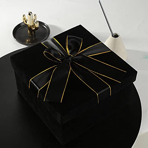 JOHOUSE Gift Box, 8 * 8.5 * 4.5inch Square Gift Box Luxurious Gift Box Velvet Square Gift Box Black with Lid for Christmas Box and Halloween Weddings Gift Box